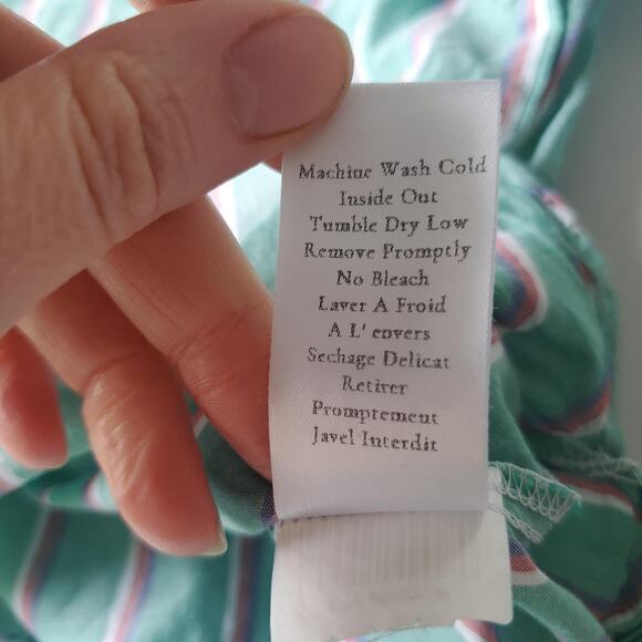 Frank & Eileen Shirt Womens Small Green Stripe Silvio Button Front Cotton - Picture 9 of 11